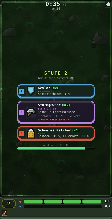Gameplay: level 2 – three cards to pick from while the world stands still.